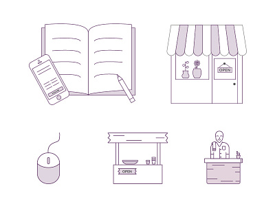 Illustrations application booking customer illustration line art login merchant purple shop web app