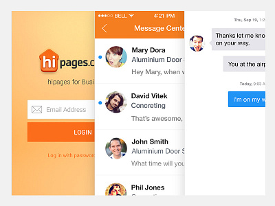 Login and Messaging email ios list login messages messaging mobile orange splash thread