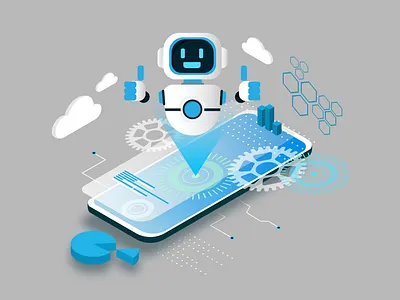 Isometric Techno Poster cyber design flat flyer graphic design illustration inspiring isometric isometry poster print robot techno technologies vector