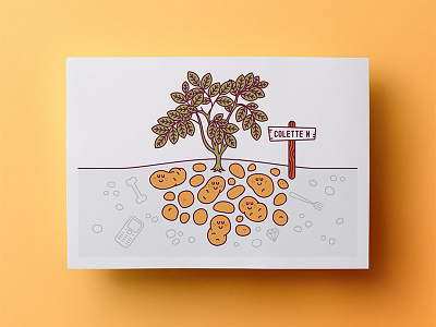 Potatoes bone diamond face fork freckles illustration phone postcard potato sign smile stone