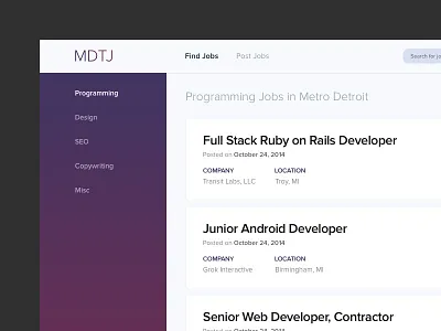 Metro Detroit Tech Jobs dashboard detroit job board job listing ui ux web web design website