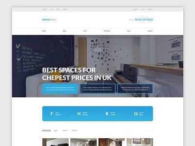 Rental Space WIP blue bold clean flat minimal offices real estate rent