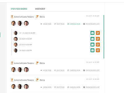 Dashboard for Managing rides car lift carpool cars dashboard history manage message ride tabs