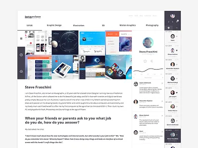 Interview Page design designers fun interview list people profile ui user web