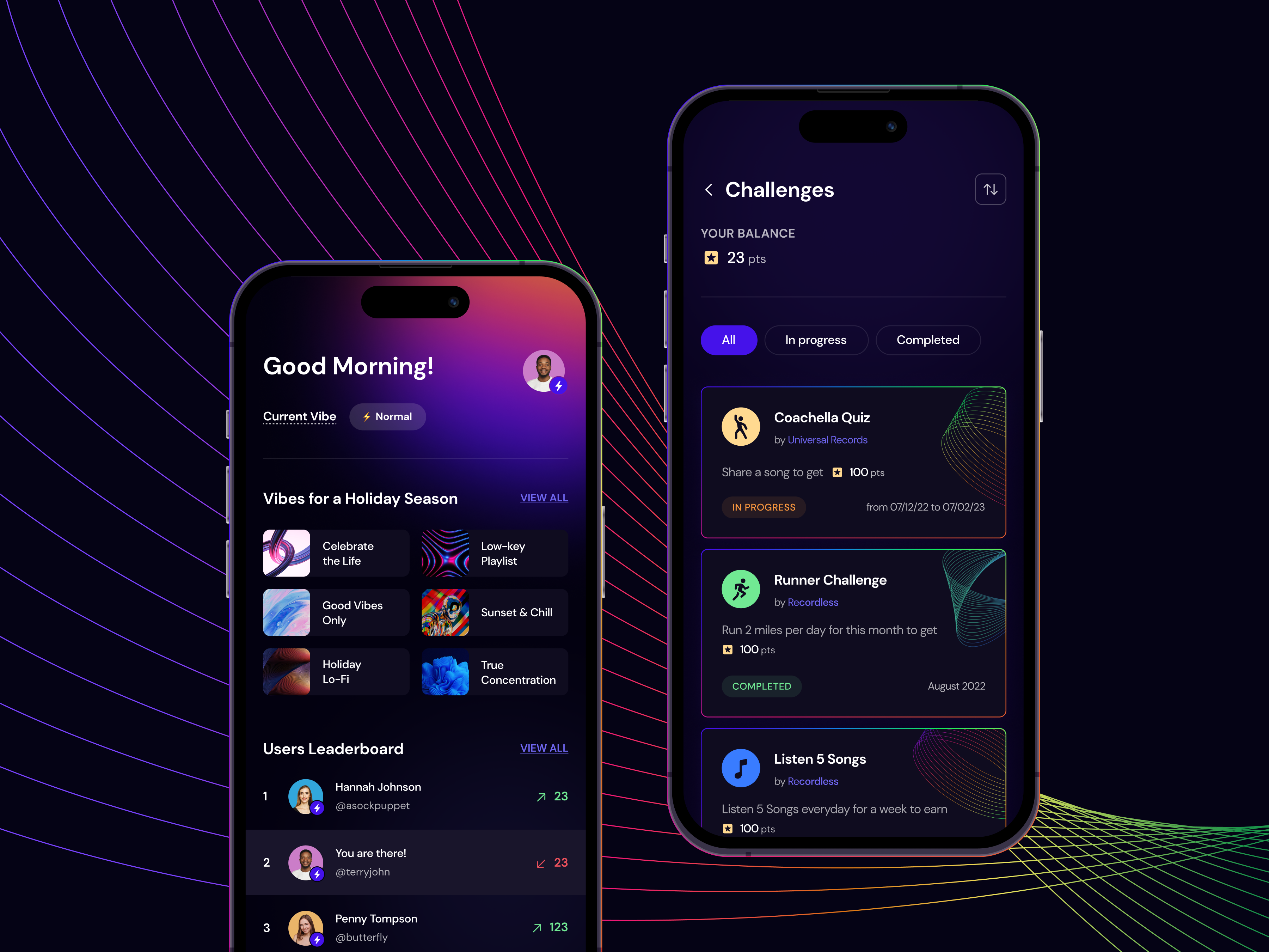 Music App Design app app design branding bright challenge design gradient graphic design home illustration ios leaderboard minimal mobile music music app profile rate ui ux