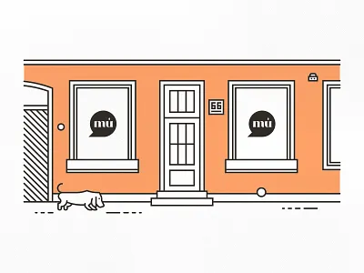 Bakery facade bakery building dog door facade house illustration number steps street windows