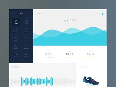 Sports & health app dashboard data fitness flat graph health medical running simple sport ui ux