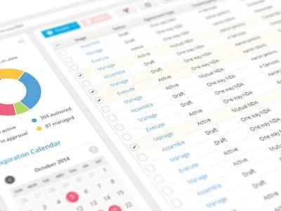 Selectica CLM calendar contacts diagram interface light selectica ui web
