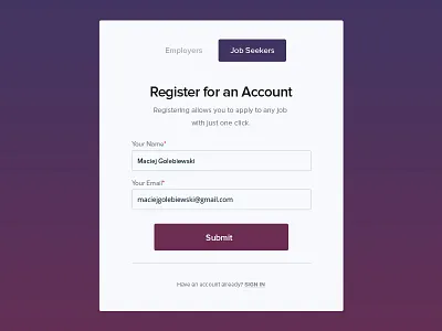 MDTJ login screen form job board login sign up ui ux web