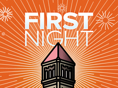 First Night Poster clock tower illustration pencil spokane