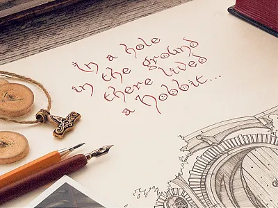 The Hobbit calligraphy handlettering hobbit illustration ink lettering logo paper pencil text typography