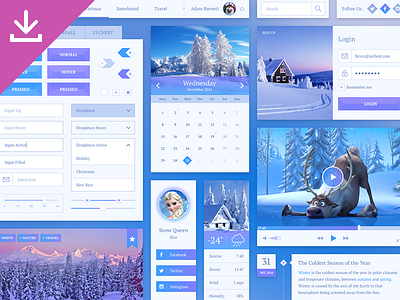 Snowflake UI Kit free freebie interface photoshop psd sketch sketchapp ui ui kit winter