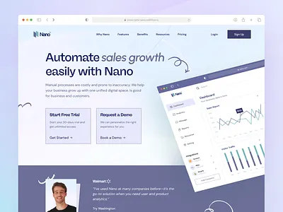 Nano - Marketing & Sales SaaS (Webflow Live🚀) analytics corporate crm dashboard design exploration gradient homepage landing page marketing minimal modern saas sales tech ui ux web webflow website