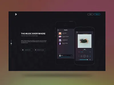 Bitzik - New Landing page (slide 4) app bitcoin bitzik dark flat landing mobile music