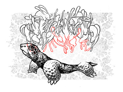 Slow & Steady drawing editorial fable hare illustration ink line art pattern pencil sketch tortoise wallpaper