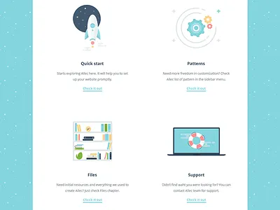 Online documentation books bookshelf cogs gears illustration launch patterns rocket support themeforest ui ux