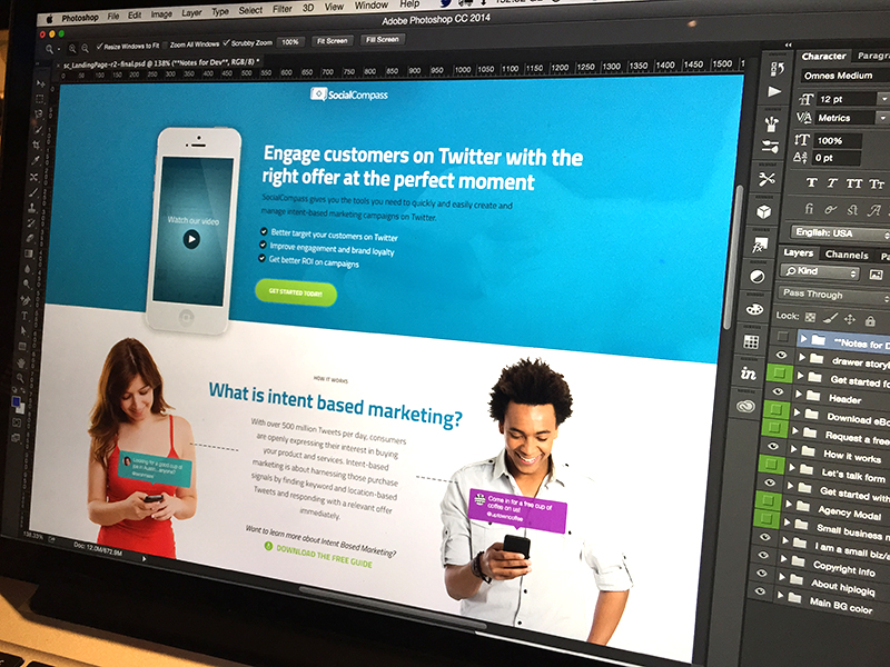 SocialCompass Landing blue branding button design landing marketing photography photoshop ui ux web website