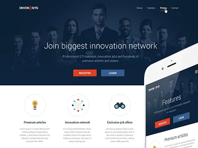 Invinsys Membership landing page blue design flat invinsys landing landing page mobile project responsive rwd webdesign white