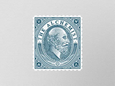 The Alchemist alchemy ater beard earth engraving fire illustration portrait stamp sun wind woodblock