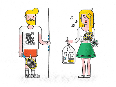 Latvians beard boy butter flower girl hair halftone illustration milk music ring tennis
