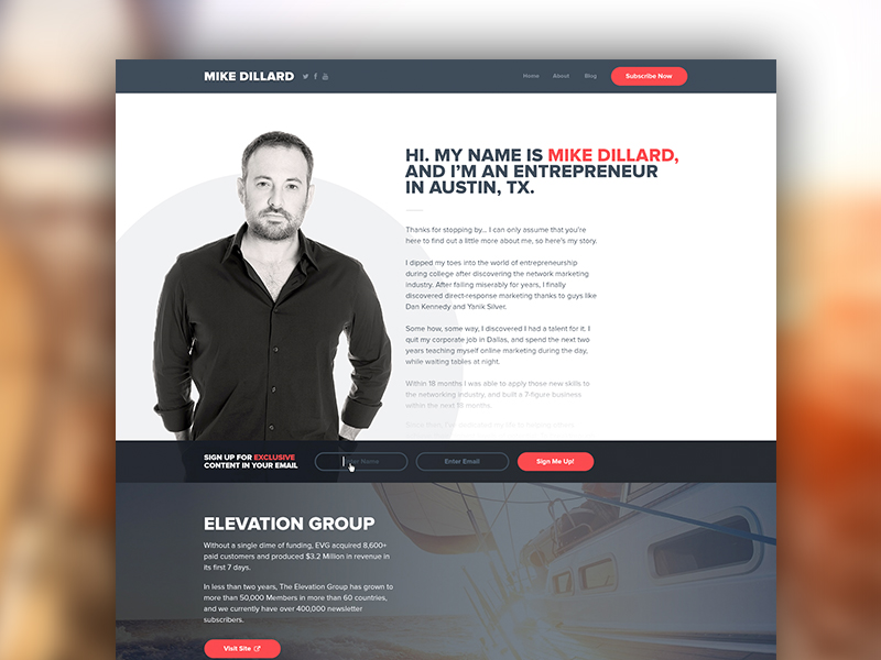 About Page blue branding clean design landing logo marketing photography red typography web website