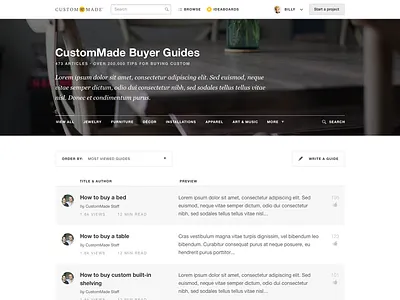 Buyer Guide Index clean filters flat menu navigation product design responsive rwd ui user interface ux web