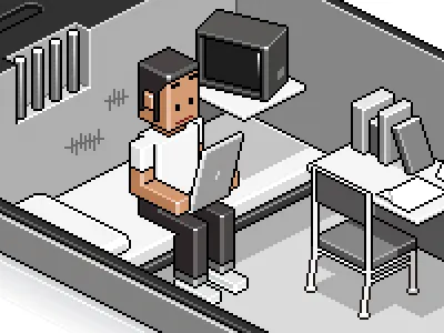 Isolation black cuboys interiors people phone tablet white