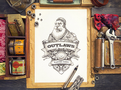 "Outlaws" Playing Cards card character deck game instrument paper sketch tool wood