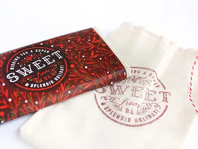 Wishing you a super sweet & splendid holiday! chocolate christmas gift green holiday packaging red stamp wrapper