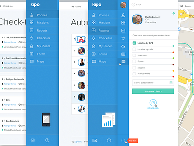 Kipo Web App Case Study case study checkboxes flat gps illustration map phones tracking ui ux web design