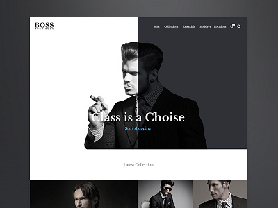 Hugo Boss Concept bootstrap grid clean modern simple design clothing website design dark black and white e commerce shop hugo boss homepage redesign responsive grid layout suits online ecomerce ui user friendly design ux
