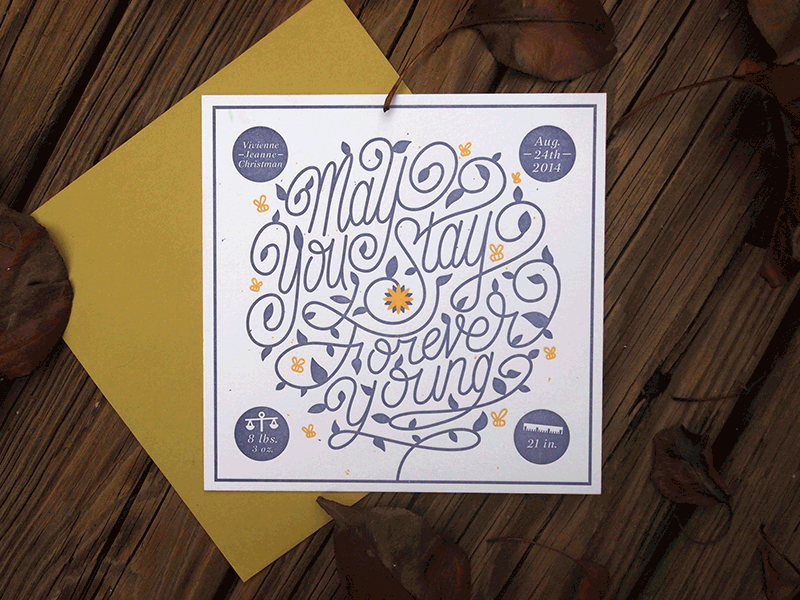 Vivienne Jeanne birth announcement design letterpress type typography