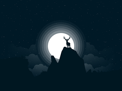 Vector illustration concept "Deer" animal art christmas clean concept creative dark deer design illustration minimal moon nature new year night simple sky vector wild zajno