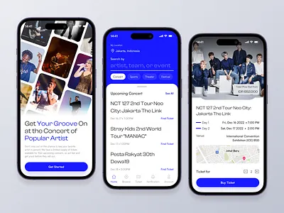 Ticket Concert - Mobile App app artist booking buy clean concert design event festival figma kpop location mobile party pop ticket tickets ui ux venue