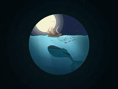 Monstro fish flat gradient illustration low poly monster sea sea devil ship vector whale