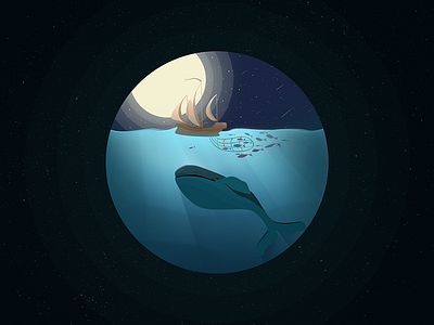 Monstro fish flat gradient illustration low poly monster sea sea devil ship vector whale