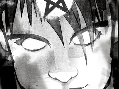 Warlock bw grunge illustration pentagramm portrait priest warlock