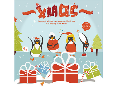 X'Mas gift happy merry christmas new year penguin present