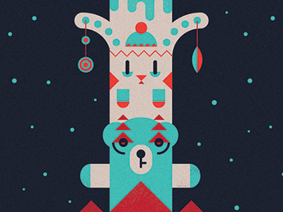 Totem tree bear christmas hare new year night santa snow tree