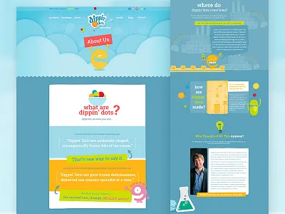 Dippin Dots About Page cartoon design dippin dots ice cream portfolio web web design