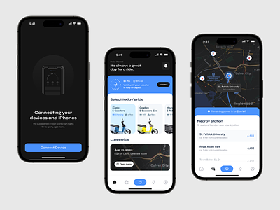 rideoo – electric scooter apps clean ui dynamic island ebike electronic vehicle emoped ev ios iphone 14 maps mobile app mobile app design technology ui uidesign uiux uxdesign