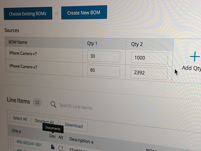 QuoteFX add button bom fields table tooltip uploading