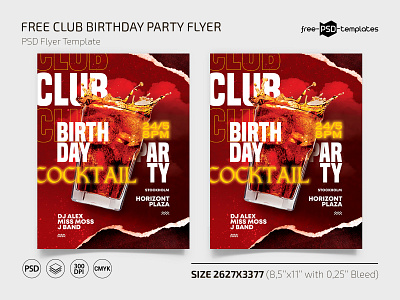 Free Club Birthday Party Template + Instagram Post (PSD) birthday club event events flyer flyers free freebie instagram party photoshop print printed psd template templates