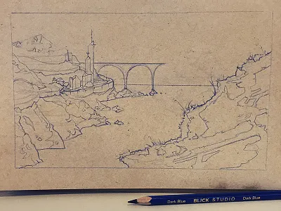 Coastal Place analog blue drawing journal process rough sketch wip