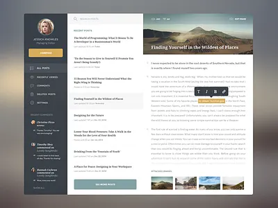 Blog Editor article blog chat design flat image landscape minimal posts search ui ux