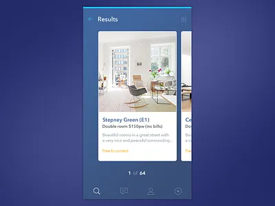 Room share results app blue cards clean display ios list rooms search ui