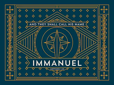 Matthew 1:23 arrows badge border christmas compass leaf line art monoweight scripture stars verse