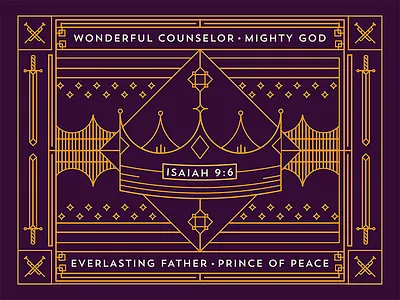 Isaiah 9:6 badge border christmas crown line art monoweight scripture stars sword trumpet verse