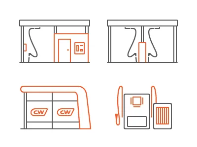 Icons and Illustrations CW Tech car contour flat icon icons illustration line orange outline service stroke wash