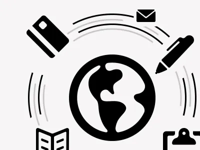 A busy world. globe icons rotation